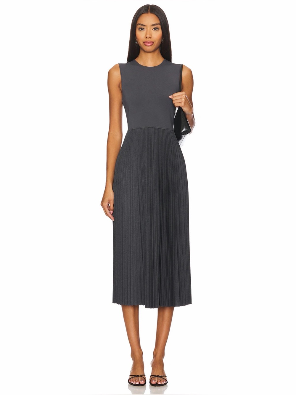 Theory Pleated Dress in Charcoal Melange